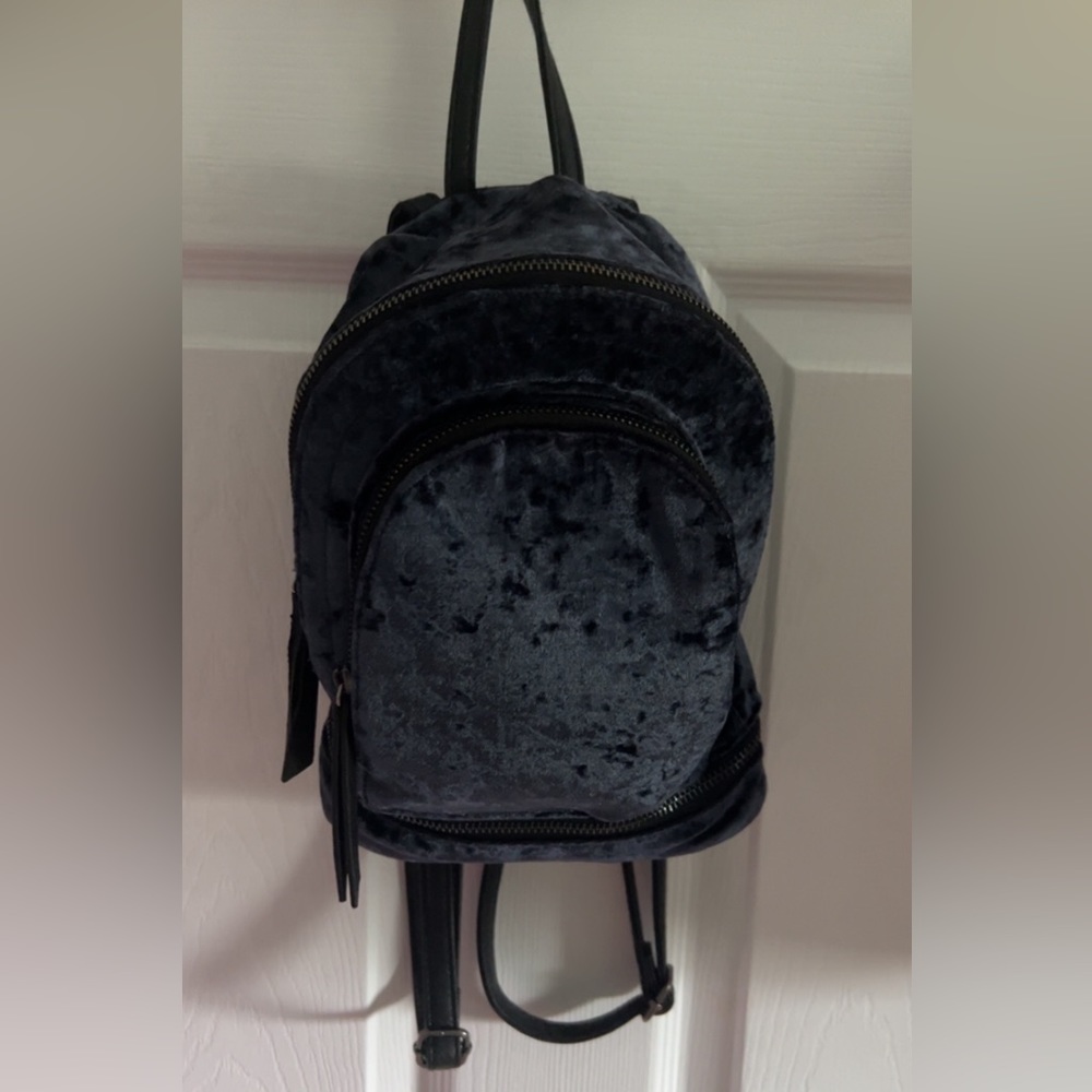 Navy blue velvet mini backpack